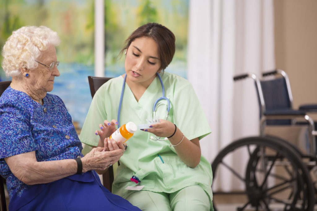 00-Year-Old woman and her home healthcare nurse.