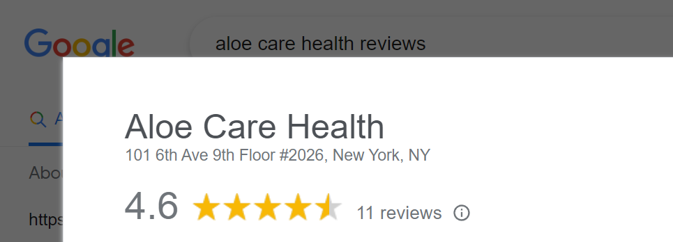 Aloe Care Health profile on Google Reviews website