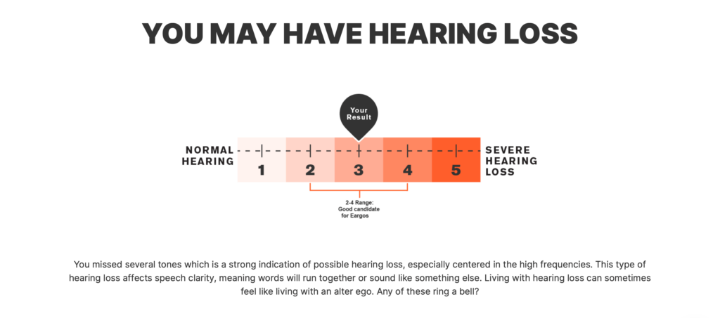 Eargo hearing aid hearing test screenshot