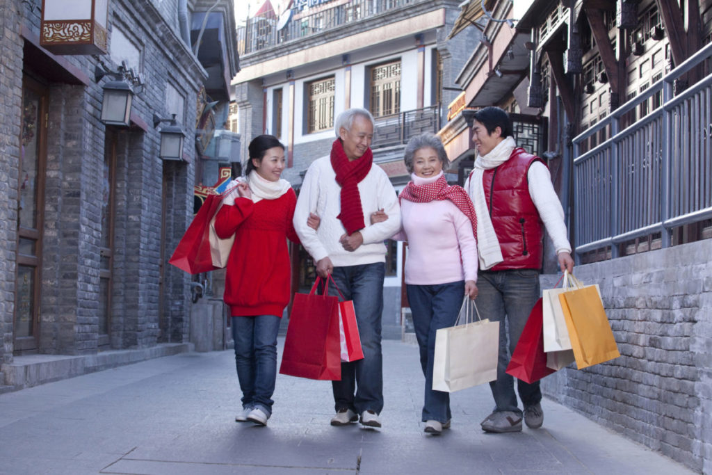 East Asian Family go shopping