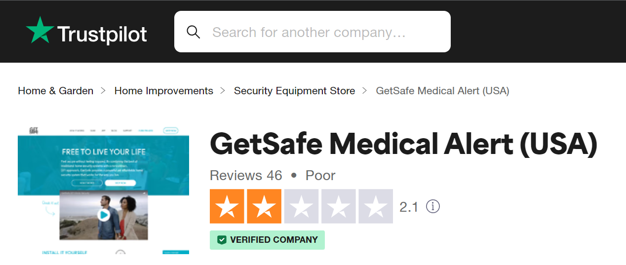 GetSafe profile on Trustpilot website