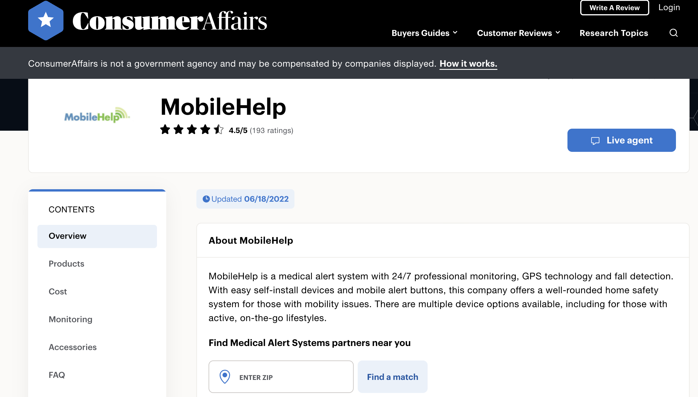 MobileHelp review on Consumer Affairs