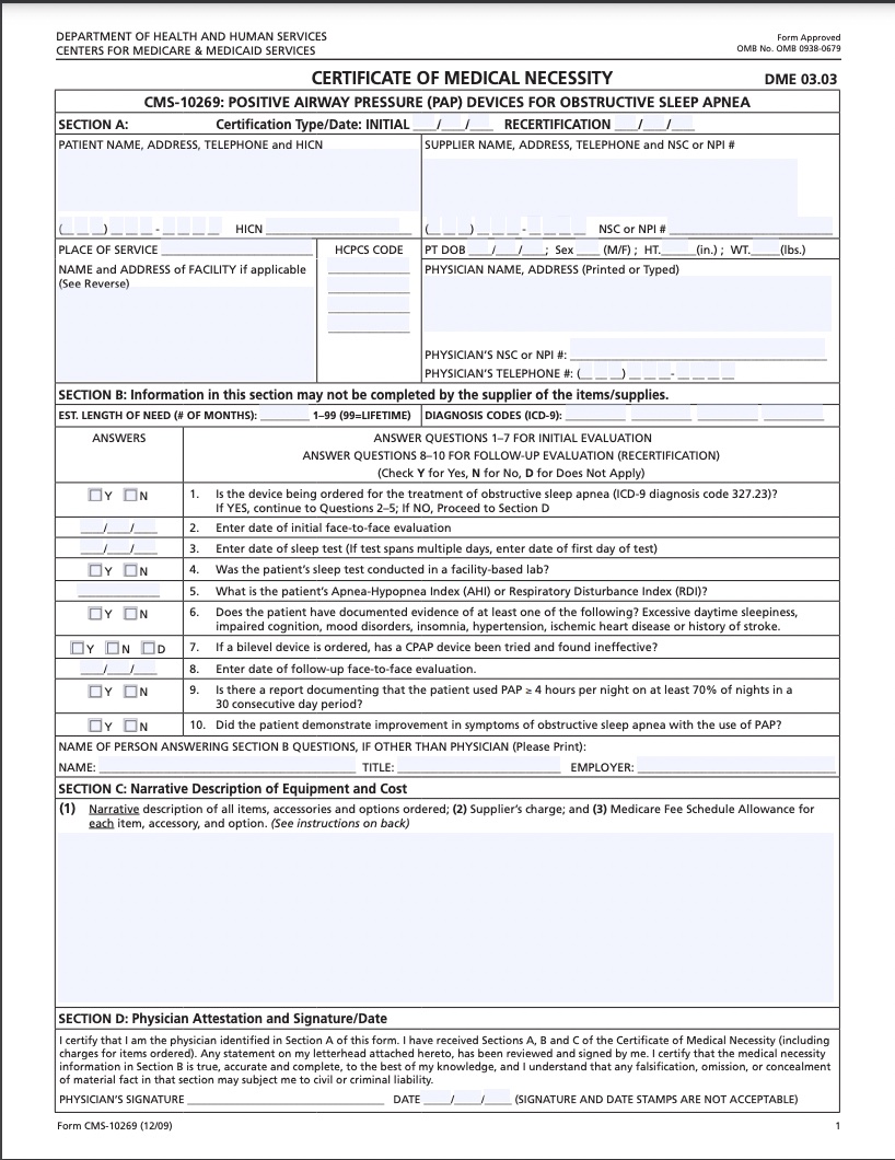 Image of certificate of medical necessity