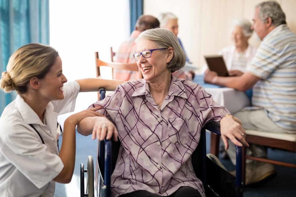 cheerful woman in chair