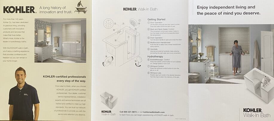 Photo of Kohler walk-in bath brochure - front