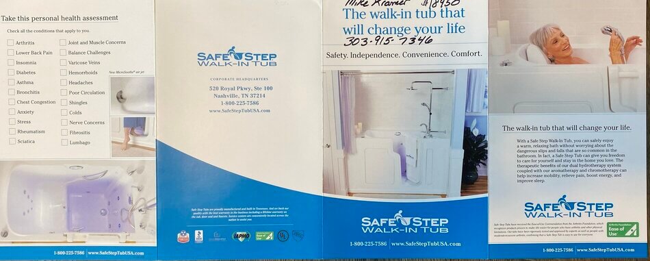 Photo of Safe Step walk-in tub brochure - front