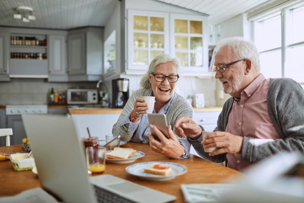 Senior citizens learning how to use technology